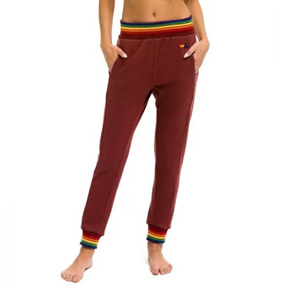 Aviator Nation Rainbow Rip Pocket Sweatpants in Claret...